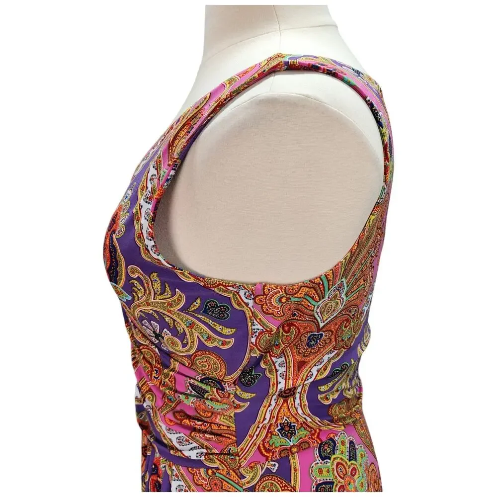 Lauren Ralph Lauren Dress Women’s Large Pink Purple Paisley Faux Wrap Stretch - Picture 10 of 16
